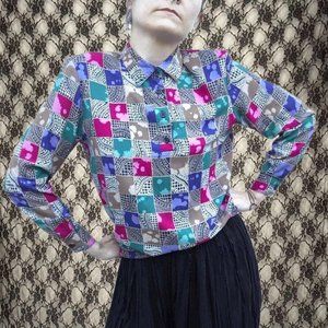 vintage colorblock checkered pullover shirt alfred dunner tag sz 10